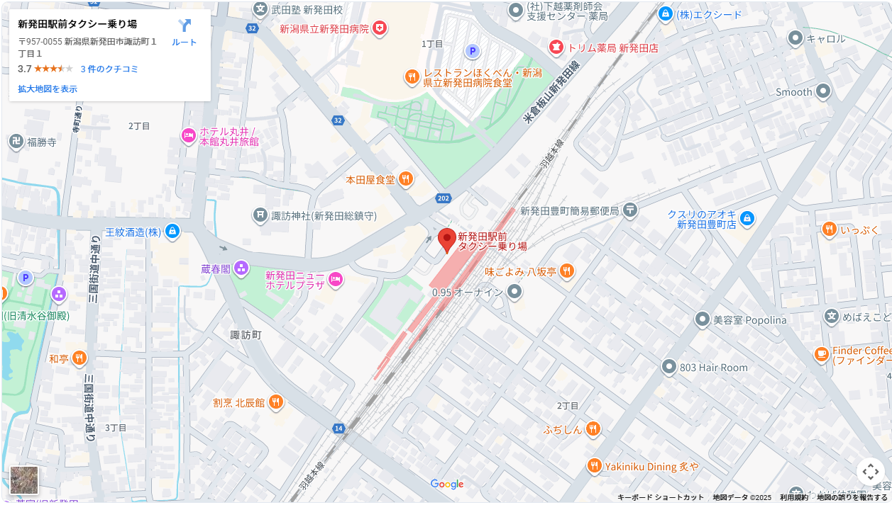 JR新発田駅タクシー乗り場の地図（クリックで地図を表示）